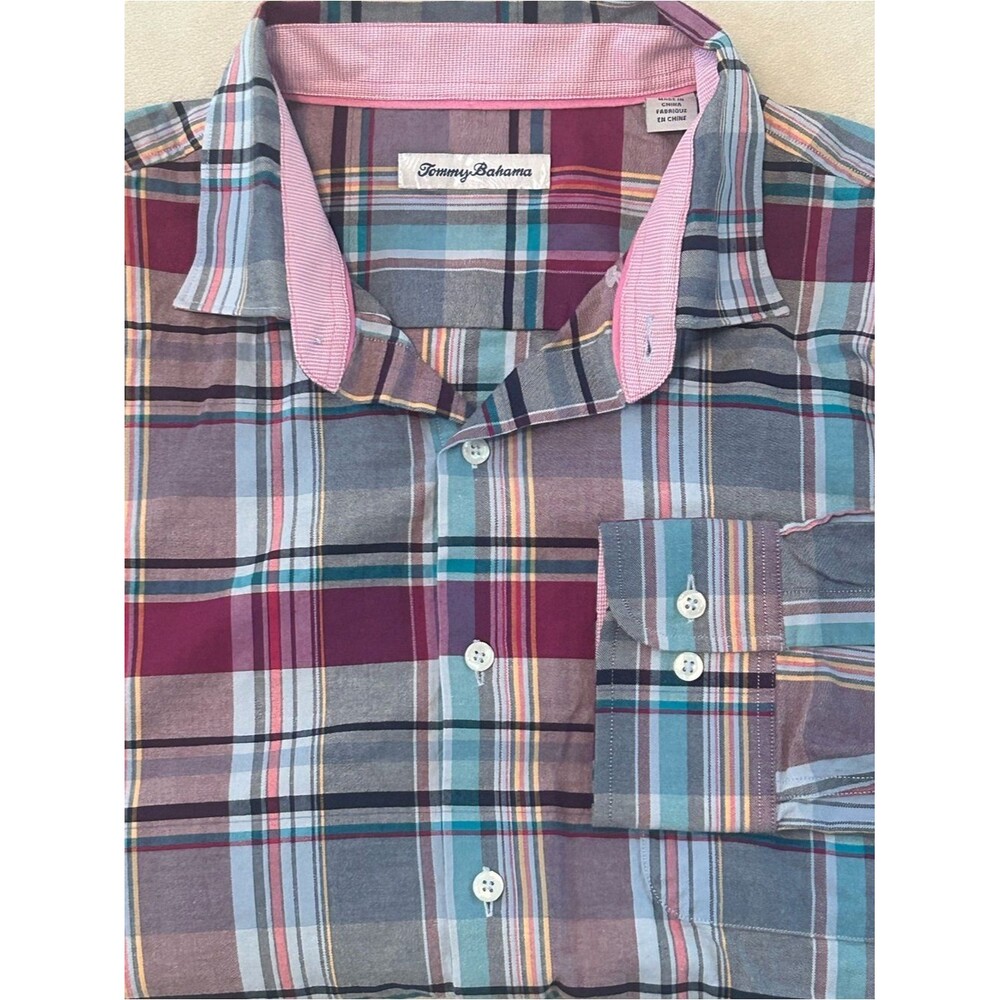 Tommy Bahama Lazlo Cheers Check Silk Blend Plaid Shirt L Long Sleeve Festival